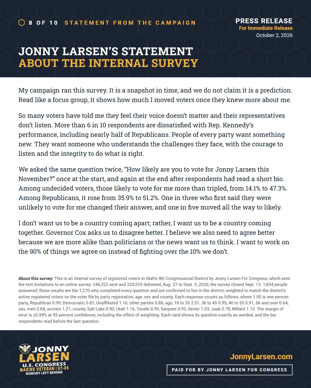 Declaración de Jonny Larsen sobre la encuesta interna, el mismo texto que aparece en esta página, con notas sobre cómo se realizó la encuesta.